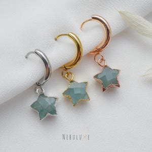 Aquamarin Stern Ohrringe, März Geburtsstein, Kristall Creolen, Aquamarin Halskette, Muttertag Schmuck Geschenk, März Geburtstagsgeschenk