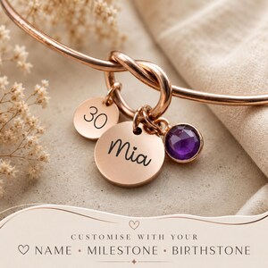 Personalised Birthday Gifts, 16th 18th 21st 25th 30th Gift For Her, Custom Name Bracelet, Birthstone Jewellery, Gift for Daughter Sister image 3
