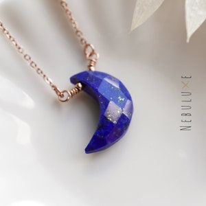 Lapis Lazuli Necklace • Lapis Lazuli Pendant • Moon Necklace • September Birthstone • Celestial Jewelry • Crescent Moon Pendant