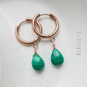 Malachite Earrings, Crystal Hoop Earrings, Protection Jewelry, Unique Earrings, Green Earrings, May Birthstone, Malachite Jewellery