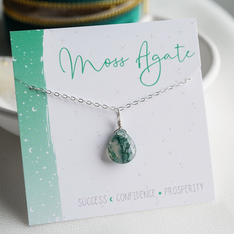 Moss Agate Necklace, Natural Crystal Necklace, Moss Agate Jewelry, Moss Agate Pendant, Moss Agate Earrings, Mother's Day Gift image 4