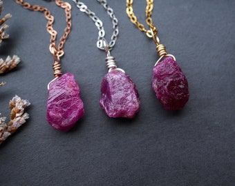 Raw Ruby Necklace • July Birthstone Necklace • Raw Stone Jewelry • Raw Crystal Necklace • July Birthday • 40th Wedding Anniversary Gifts