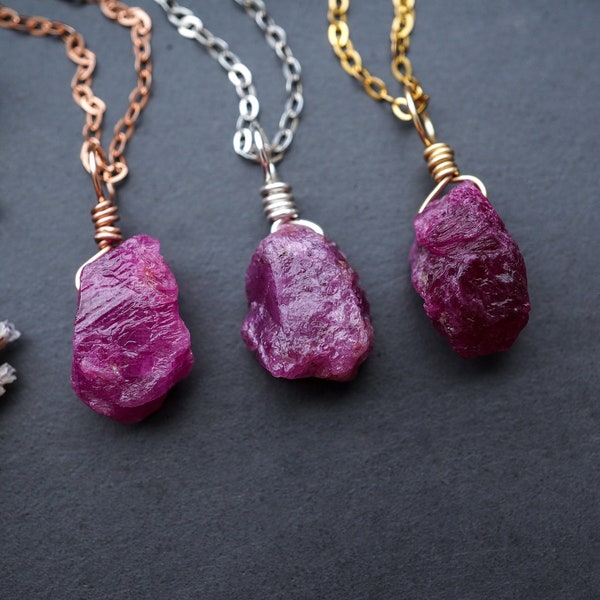 Raw Ruby Necklace • July Birthstone Necklace • Raw Stone Jewelry • Raw Crystal Necklace • July Birthday • 40th Wedding Anniversary Gifts