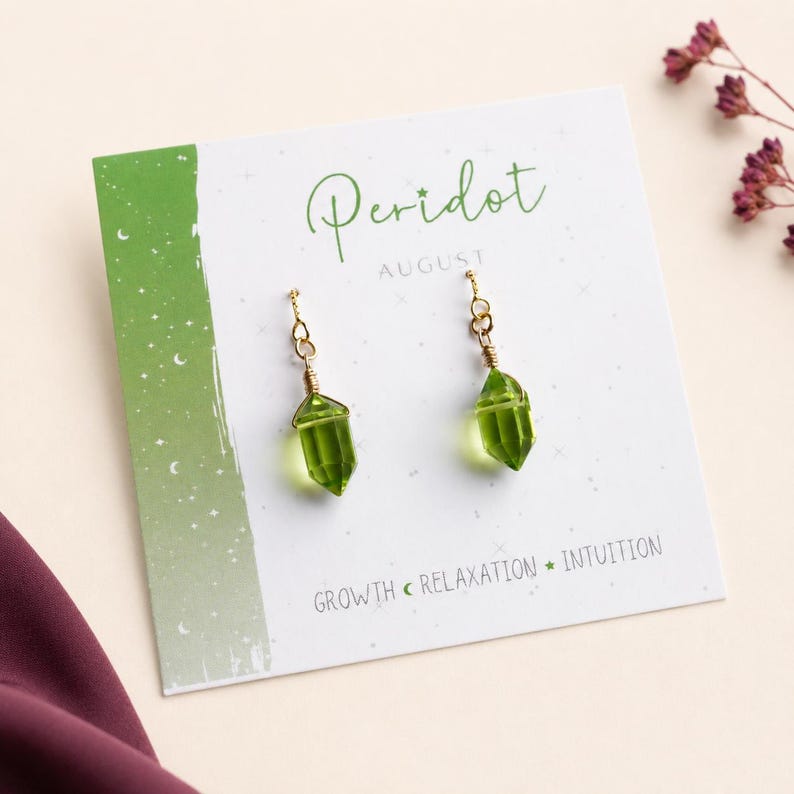 Peridot-Ohrringe zum Durchziehen, Geburtsstein-Schmuck für August, lange Kettenohrringe aus Silber und Gold Bild 4