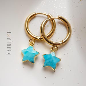 Turquoise Star Earrings, December Birthstone, Crystal Hoop Earrings, Turquoise Necklace, 11th Anniversary Jewelry Gift