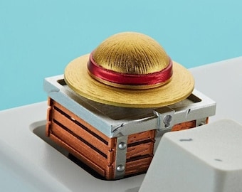 Rotating Genuine One Piece 3D Keycap Luffy Aluminum Alloy Medal Mechanical Rotate Hat Light Transparent Backlit on Keyboard 1Pcs