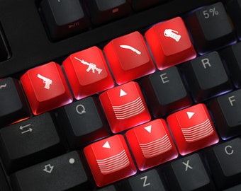 Backlit Shooting Game Weapons Keycaps Red Suited for CSGO, COD, CF