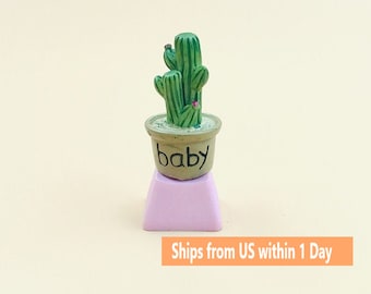 Handmade Cute Baby Cactus Succulent Plant Keycaps Pink Base Décor for Cherry MX Mechanical Keyboard