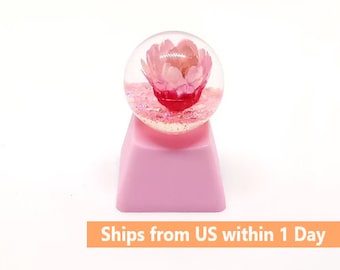 Handmade Globe Artisan Keycap Transparent Backlit and Pink Base 3D for Cherry MX Mechanical Keyboard