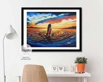 Sunset Beach Girl, Woman Wall Art, Sunset Painting, Woman Painting, Beach Girl Art Print, Abstract Painting, Female Art,Digital Download