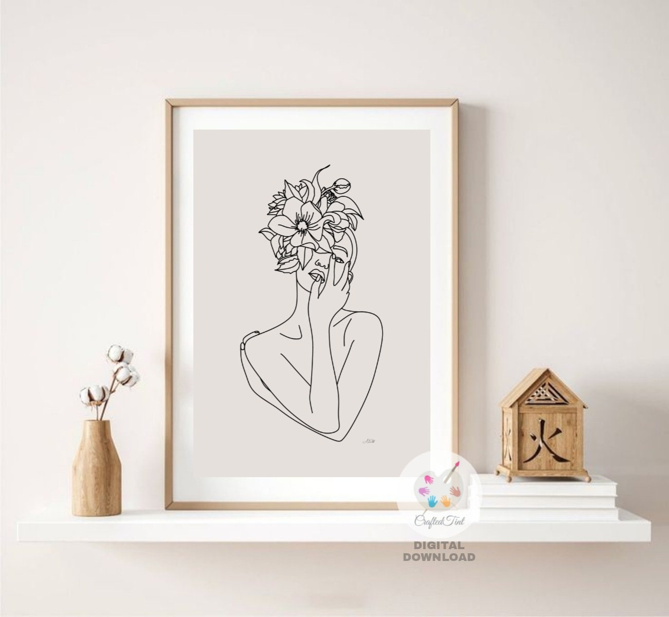 Floral Woman Line Art Print, Minimalist Wall Art, Line Art Print,female ...