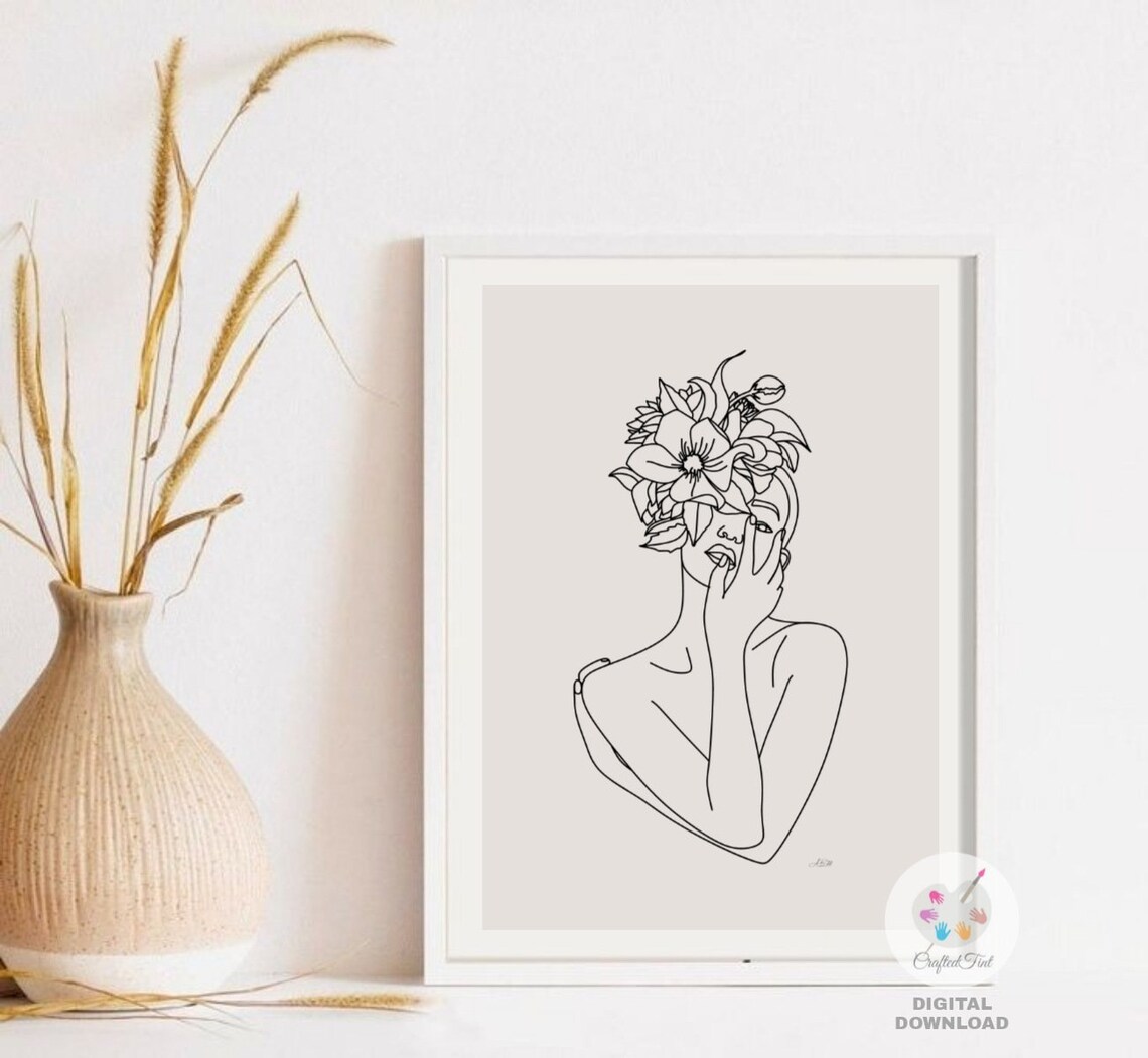 Floral Woman Line Art Print, Minimalist Wall Art, Line Art Print,female ...
