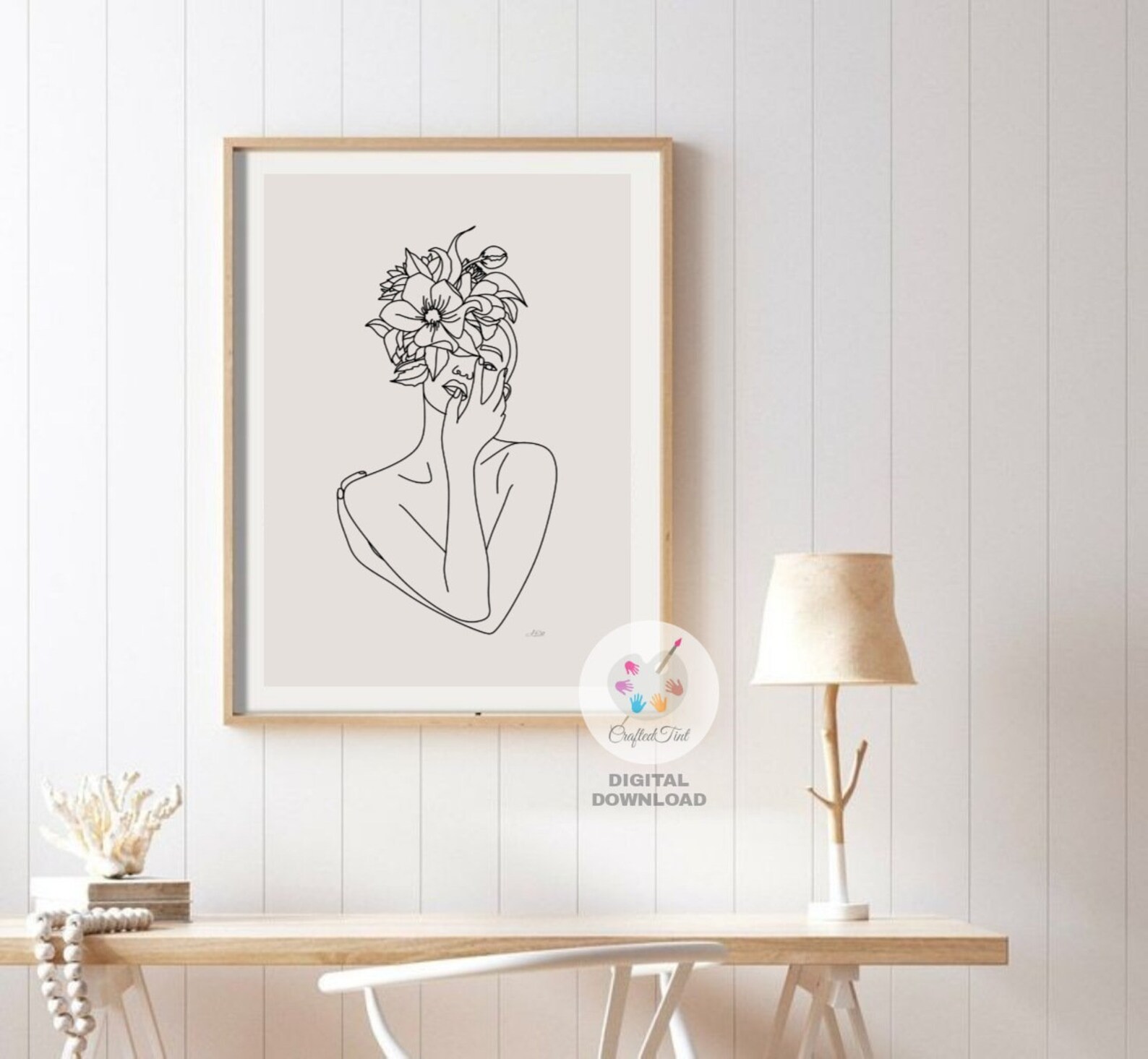 Floral Woman Line Art Print, Minimalist Wall Art, Line Art Print,female ...