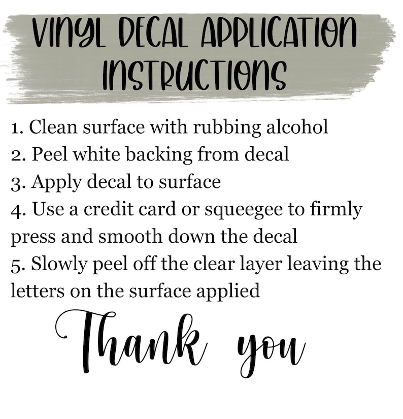 Digital Copy of Vinyl Decal Application Instructions Etsy