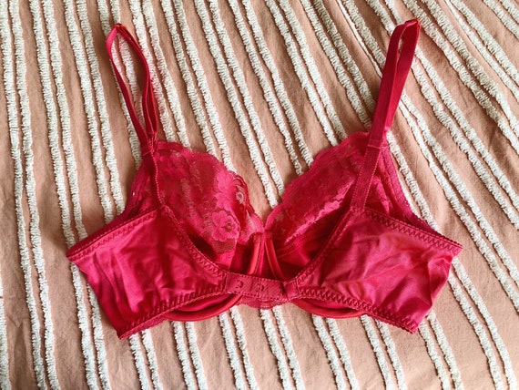 70s 80s 36C Fuchsia Pink Lace Unlined Bra | Vinta… - image 3