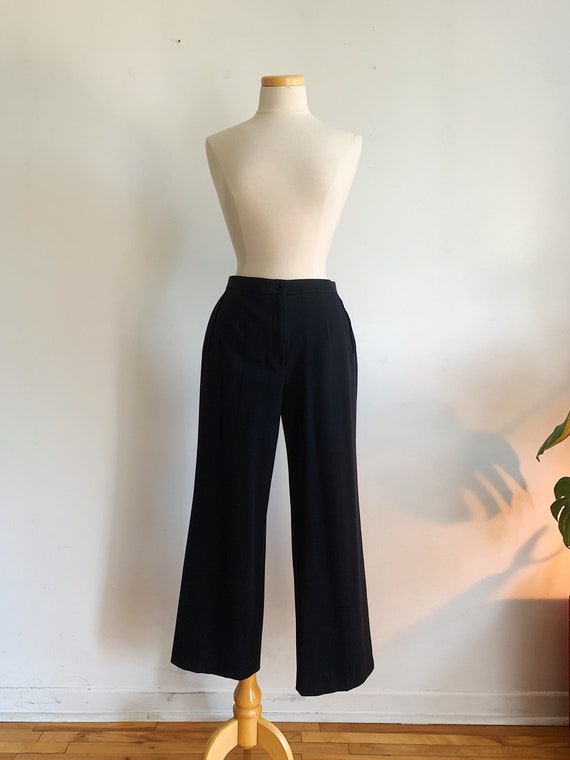 90s Y2K Mid Rise Crop Flare Pants w/ Velvet Strip… - image 1