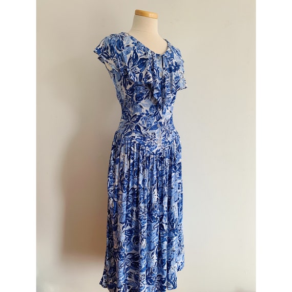 white engagement party dress Dolores Doll Mahiki Blue Tropical Palm Tree Swing 1950s Dress by Colle –  Belle Divino main image 0