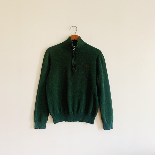 90s Polo Ralph Lauren 1/4 Zip Sweatshirt | Vintage 1990s Forest Green Quarter Zip Pullover | Streetwear Athleisure