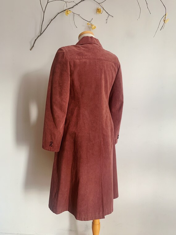 60s 70s Dusty Rose Faux Suede Mid Length Trench C… - image 8