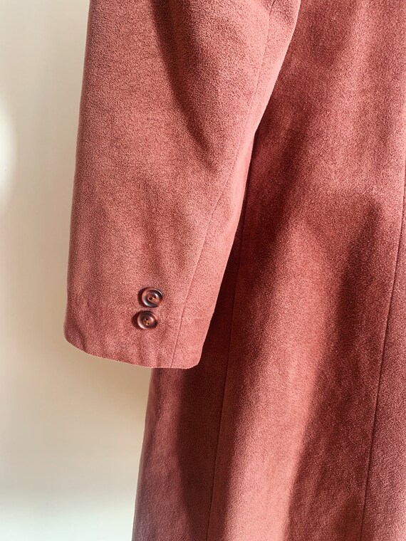 60s 70s Dusty Rose Faux Suede Mid Length Trench C… - image 6