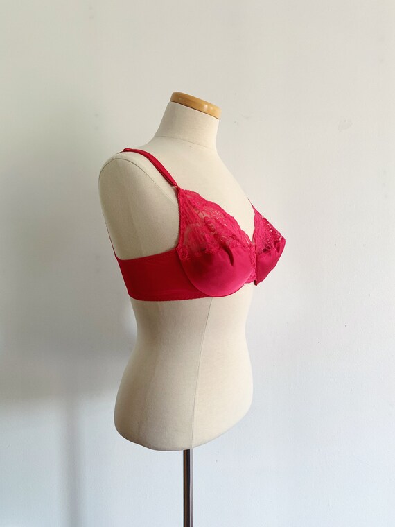 70s 80s 36C Fuchsia Pink Lace Unlined Bra | Vinta… - image 5