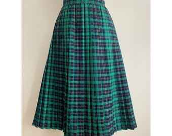 Vintage 80s Plaid High Waist Skirt | 1980s Wool Blend Tartan Accordion Skirt