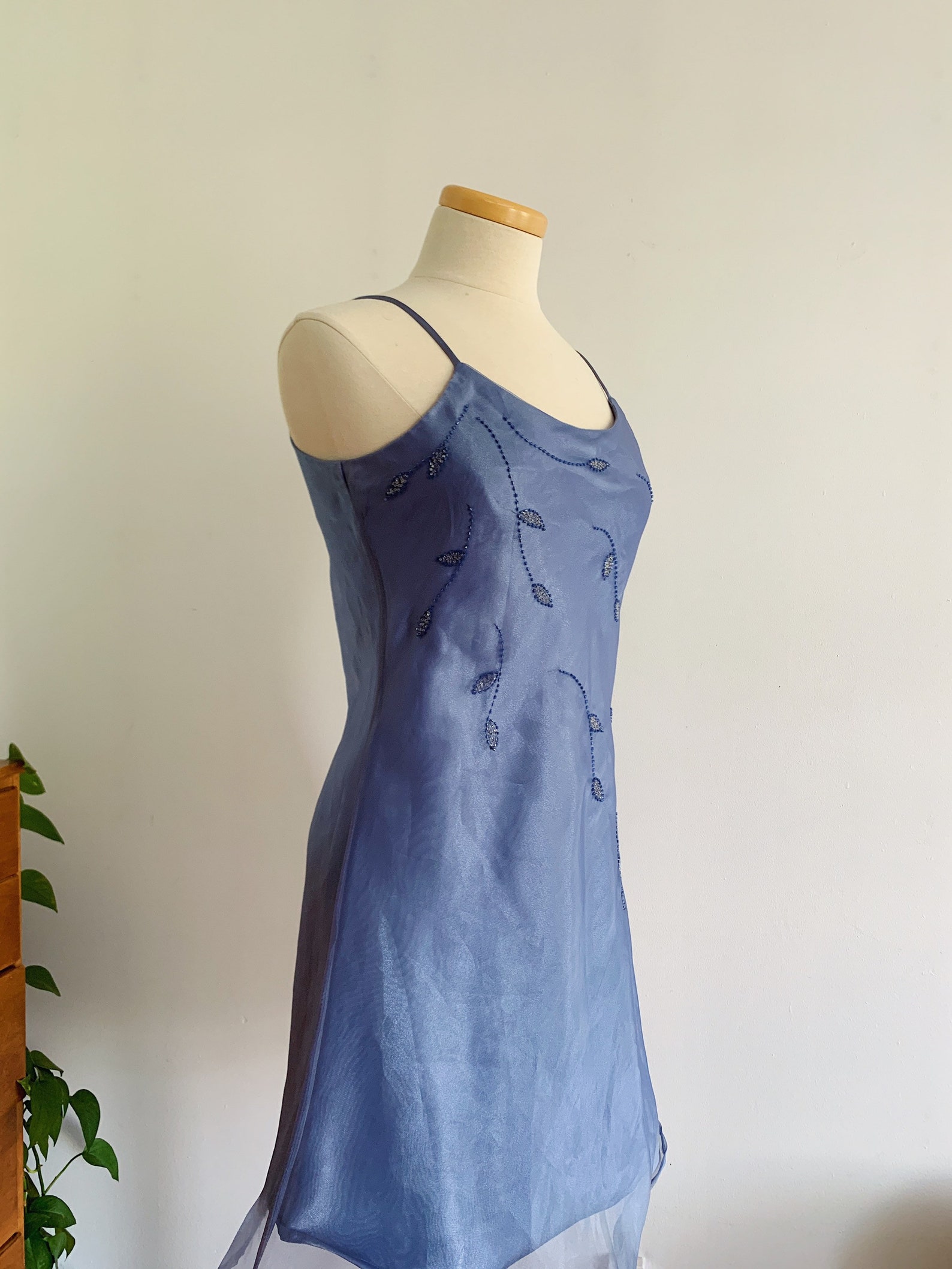 90s Y2k Beaded Blue Taffeta & Satin Slip Dress vintage 1990s - Etsy