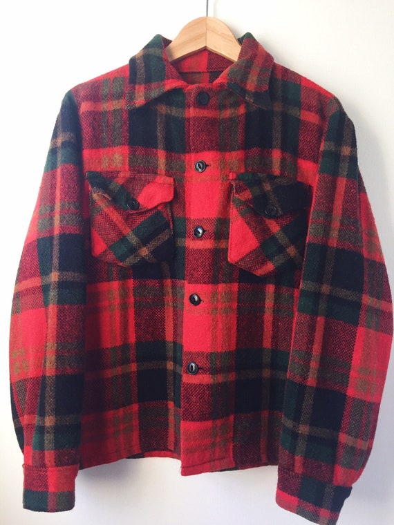 50s Wool Plaid Canadian Camper Coat Mohair Plaid