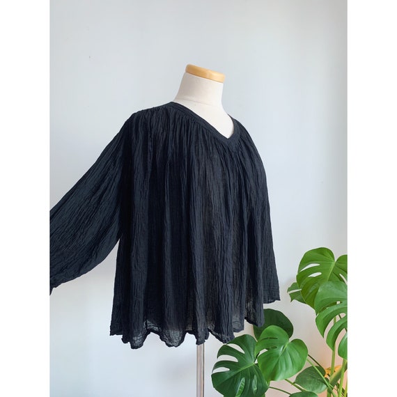 60s 70s Black Sheer Indian Cotton Gauze Tunic Blouse | Vintage 