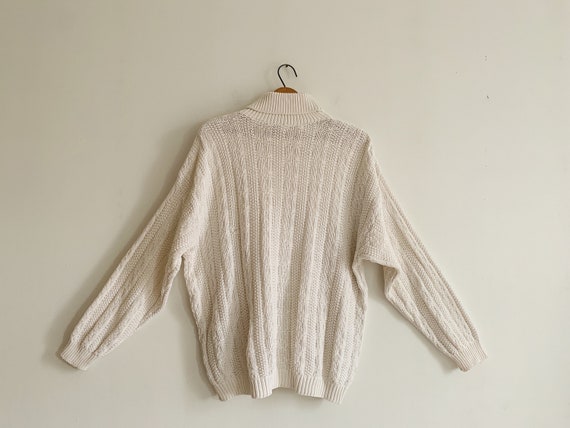 90s Chunky Cotton Knit Pullover Slouchy Turtlenec… - image 6