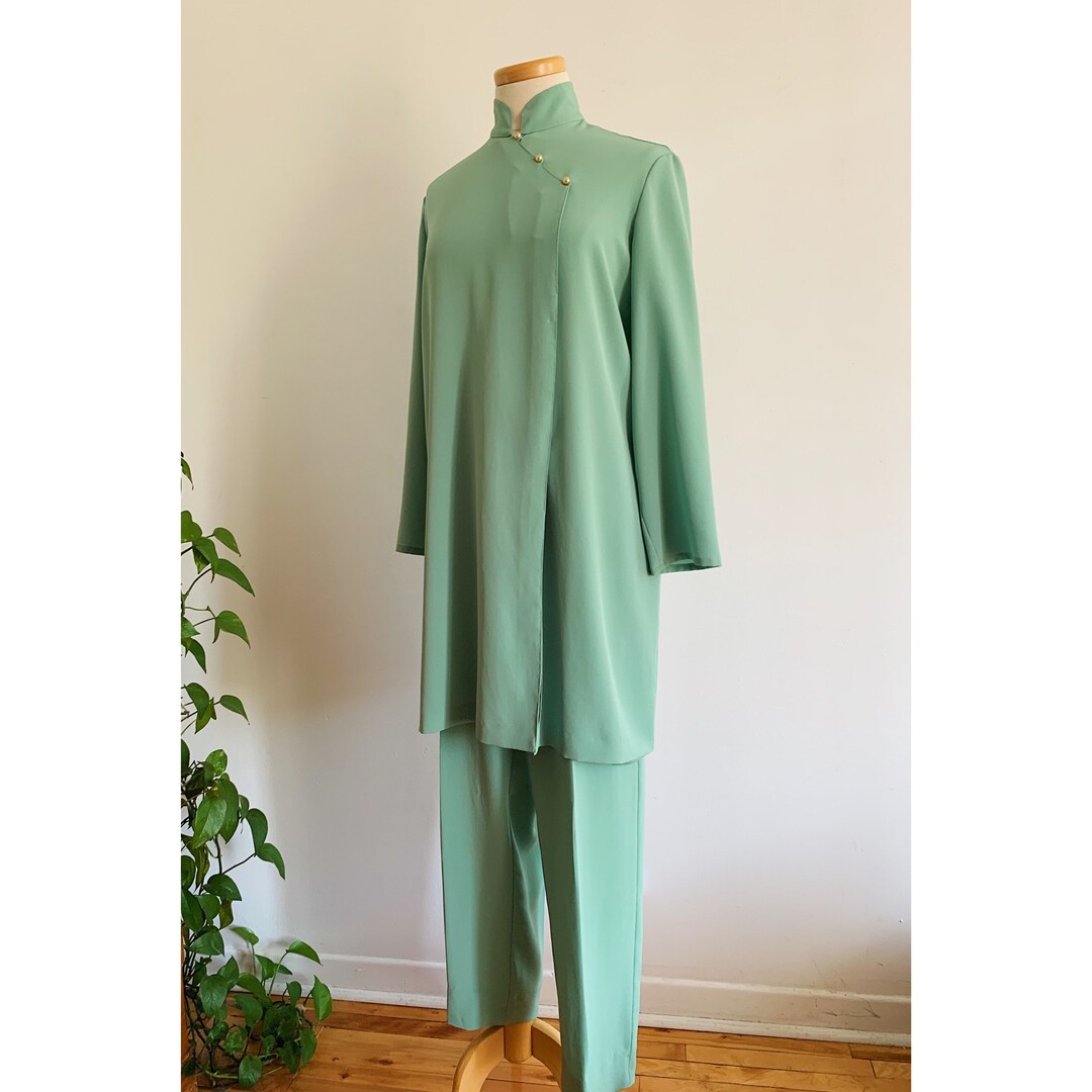 70s Mint Green Two Piece Set made in Hong Kong 1970s Matching Long