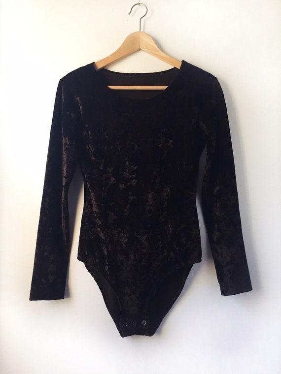 90s Crushed Velvet Bodysuit - deep chocolate brown