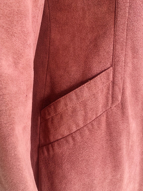 60s 70s Dusty Rose Faux Suede Mid Length Trench C… - image 5