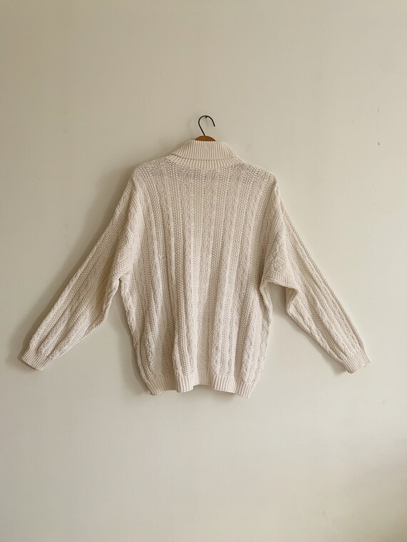 90s Chunky Cotton Knit Pullover Slouchy Turtlenec… - image 5