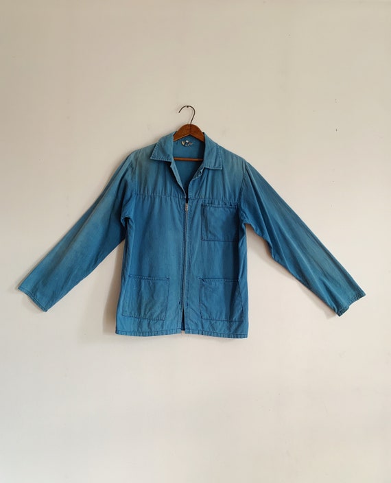 60s European Workwear Jacket | Vintage 1960s Faded Blue Zip 60s European Workwear Jacket | Vintage 1960s Faded Blue Zip