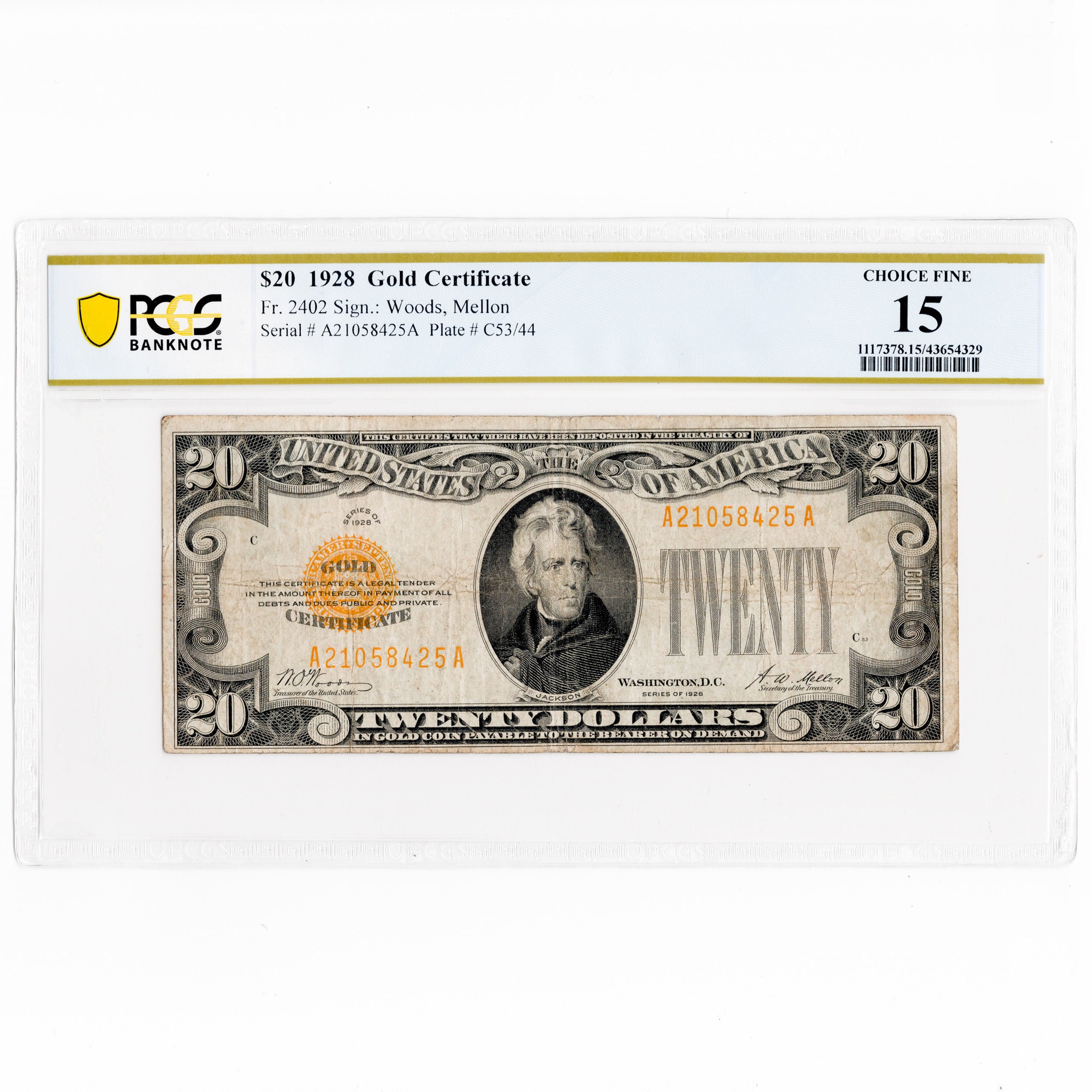 USD 20 1928 Andrew Jackson Gold Certificate for sale  