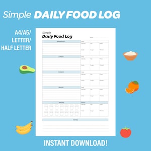 Simple Daily Food Log Tracker Printable, Track Food/meals, Calories ...