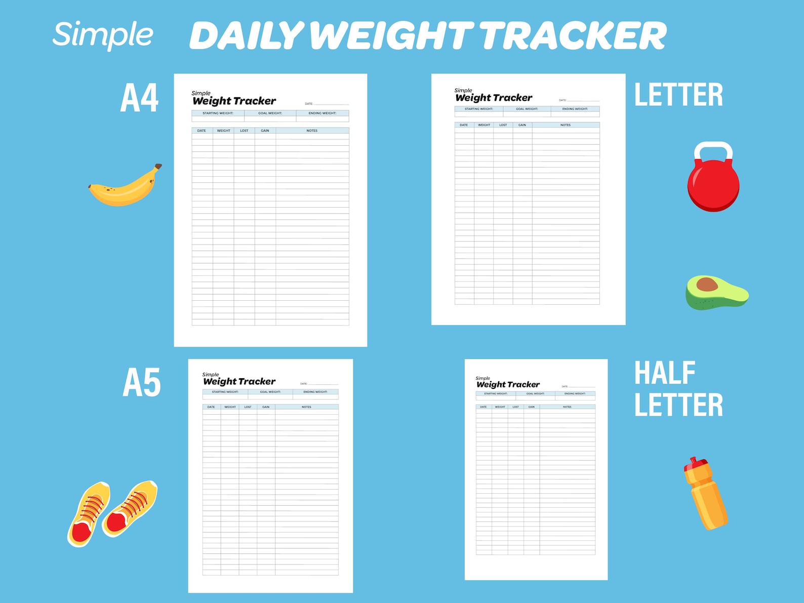 Daily Weight Log Tracker Printable, Start Weight, Weight Gain and Loss ...