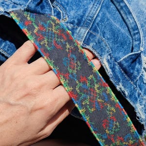 Embroidered Woven Denim Webbing Trim | For Bag Straps | By The Yard