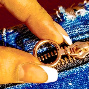 No.5 Copper Separating Zipper 20" on Black Tape | Vintage Style Ring Pull | Statement Hardware for Upcycled Denim & Boho Leather Pouches