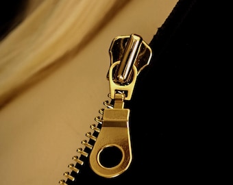 YKK Gold Metal #8 Zipper: Black Woven Tape, Donut Pull