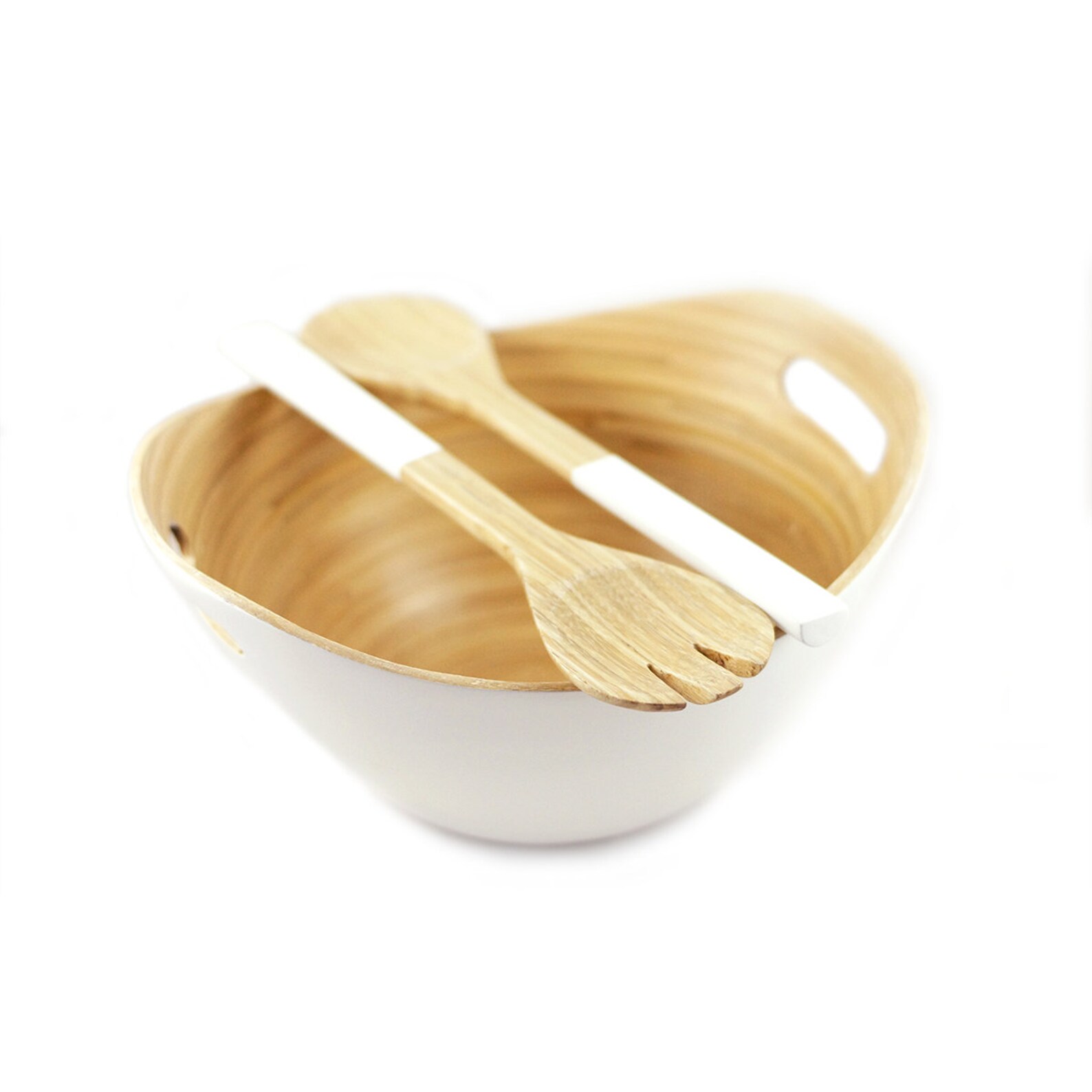 Modern Bamboo Salad and Fruit Bowl with Matching Salad Servers Etsy