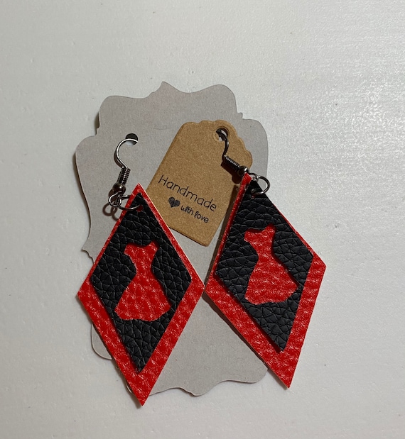 mmiw red dress earrings Earrings - Beaded Red Dress Large Red & Black