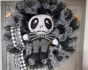 Nightmare before Christmas Jack skellington handmade wreath. Halloween. Christmas