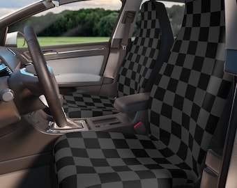 Black and Grey Checkered Car Seat Covers,  Set Of 2 Front Seat Covers, Checkerboard Car Accessories, Seat Cover, Car Seat Protector