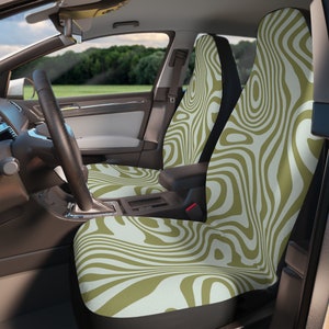 Sage Green Retro Waves Car Seat Covers,  Set Of 2 Front Seat Covers, Sage Green Car Accessories, Seat Cover, Car Seat Protector