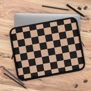 Black And Brown Checkered Pattern Laptop Sleeve, Checkerboard Laptop Case, Travel Laptop Sleeve, Plaid Protective Cover, Student Gift