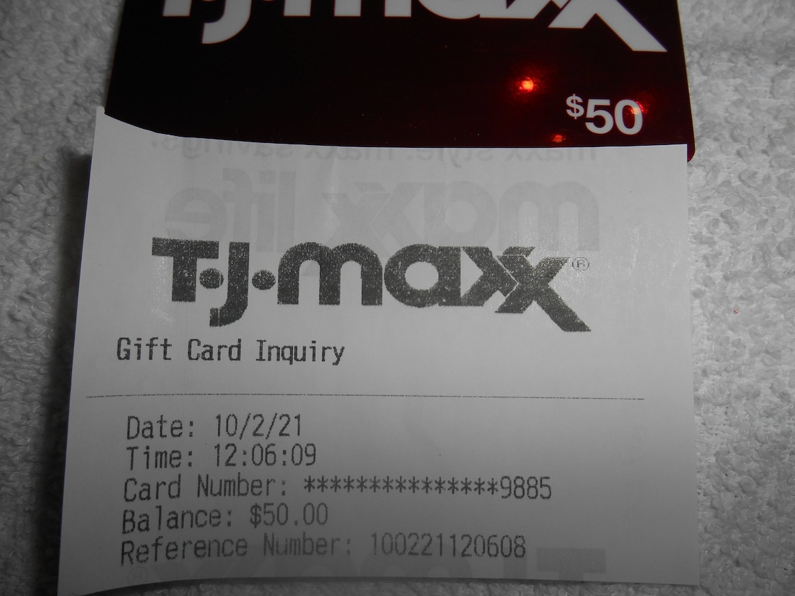 T.J.MAXX Gift Card for Fifty Dollars Photo Shows Validated Etsy Australia