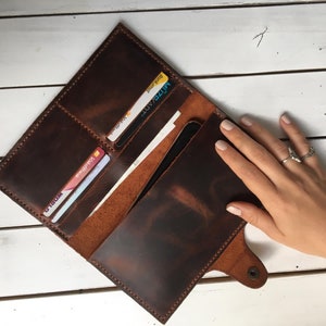 Handmade Leather Slim Wallet with Phone Wristlet - From Artisan For Her
