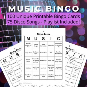 Music Bingo - Disco Fever, 100 cartones de bingo, 75 canciones LISTA DE REPRODUCCIÓN INCLUIDA **Descarga digital**